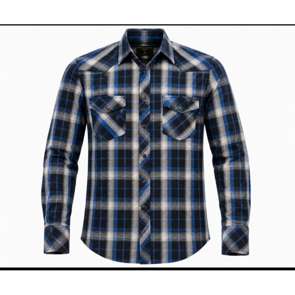 Helix Mens Western Plaid Button Down Shirt Blue‎ Black White Long Sleeve Large